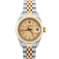 LADIES PAPERS ROLEX DATEJUST 26MM CHAMPAGNE TAPESTRY TWO-TONE JUBILEE 69173 BOX