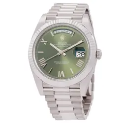 ROLEX DAY-DATE 40 OLIVE GREEN DIAL AUTOMATIC MEN'S PLATINUM PRESIDENT WATCH