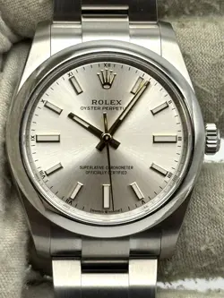 ROLEX OYSTER PERPETUAL 34MM SILVER DIAL 124200 BOX & PAPERS 2024