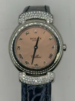 ROLEX CELLINI CELLISSIMA DIAMOND LUGS 18K WHITE GOLD 6672 SALMON ROMAN DIAL