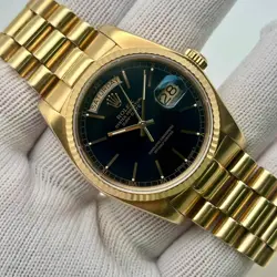 ROLEX PRESIDENT 18038 DAY-DATE 18K YELLOW GOLD BLACK DIAL MEN WATCH