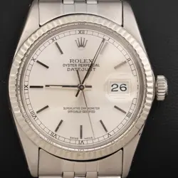 ROLEX DATEJUST 16014 FLUTED BEZEL WATCH 36MM JUBILEE WHITE ROMAN INDEX DIAL