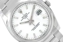 ROLEX 34MM DATE STAINLESS STEEL 115200 WATCH WHITE DIAL W/ CARD