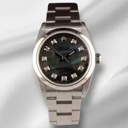 ROLEX OYSTER PERPETUAL 31MM STAINLESS STEEL BLACK MOP DIAL WATCH 67480