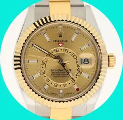 ROLEX SKY-DWELLER #326933 SWISS AUTOMATIC 18K SS WATCH 42MM + BOXES