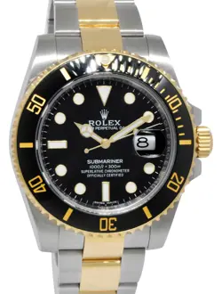 ROLEX SUBMARINER DATE 18K YG STEEL CERAMIC BLACK MENS 40MM WATCH B/P '19 116613