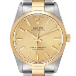 ROLEX OYSTER PERPETUAL STEEL YELLOW GOLD CHAMPAGNE DIAL MENS WATCH 14203