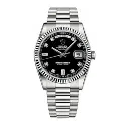 ROLEX DAY-DATE 36 WATCH 36MM BLACK DIAMOND INDEX MARKERS DIAL WHITE GOLD