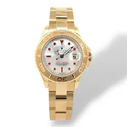 ROLEX 169628 YACHT-MASTER 29MM 18K YELLOW GOLD MOTHER OF PEARL RUBY DIAL.