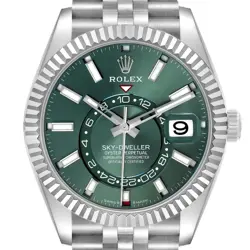 ROLEX SKY-DWELLER STEEL WHITE GOLD GREEN DIAL AUTOMATIC MENS WATCH 336934