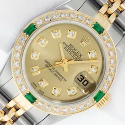 ROLEX LADIES DATEJUST CHAMPAGNE DIAMOND WATCH WITH 18K YELLOW GOLD BEZEL 79173