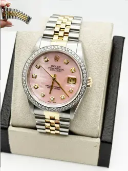 ROLEX DATEJUST 16233 PINK MOP DIAMOND DIAL 18K YELLOW GOLD STEEL 36MM 2000