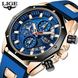 LIGE LUXURY CHRONOGRAPH WATCH MEN ROLEX STYLE QUARTZ WATERPROOF DATE BLUE GOLD
