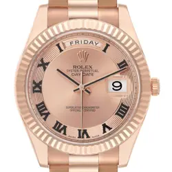 ROLEX DAY-DATE II CONCENTRIC ROMAN DIAL ROSE GOLD MENS WATCH 218235 BOX CARD