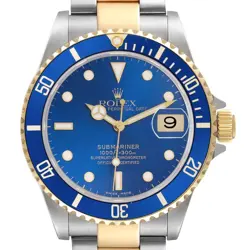ROLEX SUBMARINER STEEL YELLOW GOLD BLUE DIAL MENS WATCH 16613 BOX PAPERS