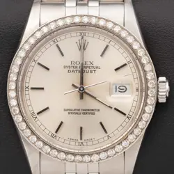 ROLEX DATEJUST 16014 DIAMOND BEZEL WATCH 36MM JUBILEE WHITE DIAL, 1.25CT
