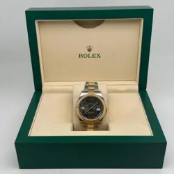 ROLEX DATEJUST II 116333 18K YELLOW GOLD STEEL WIMBLEDON DIAL MEN WATCH