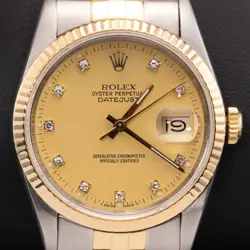 ROLEX DATEJUST 16013 FLUTED BEZEL WATCH 36MM CHAMPAGNE DIAMOND DIAL