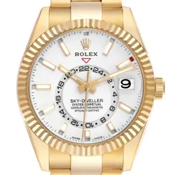 ROLEX SKY-DWELLER YELLOW GOLD WHITE DIAL AUTOMATIC MENS WATCH 326938
