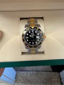 ROLEX GMT-MASTER II  40MM  SILVER AND GOLD OYSTER 18K SS BRACELET BLACK BEZEL 7