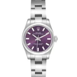 ROLEX OYSTER PERPETUAL 26 RED GRAPE DIAL STEEL LADIES WATCH 176200 BOX CARD