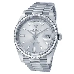 ROLEX DAY-DATE 40 18K WHITE GOLD PRESIDENT DIAMONDS SILVER MEN'S WATCH 228349RBR