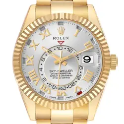 ROLEX SKY-DWELLER YELLOW GOLD SILVER ROMAN MENS WATCH 326938 BOX CARD