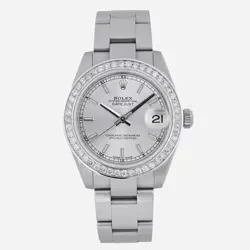 ROLEX DATEJUST 31 18K WHITE GOLD STEEL SILVER DIAL CUSTOM BEZEL WATCH 178274
