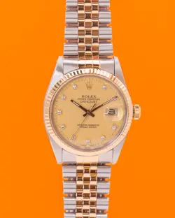ROLEX DATEJUST 36MM 16013 TWO TONE YELLOW CHAMPAGE FACTORY DIAMONDS R-SERIAL