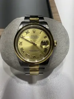 ROLEX OYSTER PERPETUAL DATE CHRONOMETER CHAMPAGNE DIAL SMOOTH BEZEL 2 TONE MINT