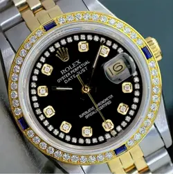 ROLEX DATEJUST MENS WATCH TWO-TONE 18KY & STEEL BLACK DIAMOND DIAL 1.50CTS 36MM