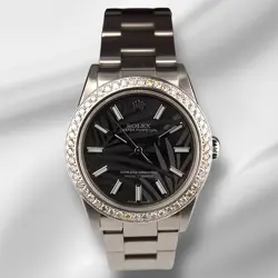 ROLEX OYSTER PERPETUAL 31MM 2CT DIAMONDS BLACK PALM MOTIF DIAL AUTOMATIC WATCH