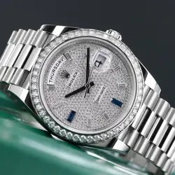 ROLEX DAY-DATE 40MM [2025] PAVE SILVER DIAL 18K WHITE GOLD DIAMOND BEZEL JUBILEE
