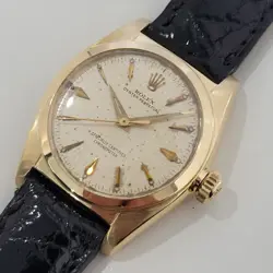 MENS ROLEX OYSTER PERPETUAL REF 6050 18K SOLID GOLD 1950S 32MM AUTOMATIC RA439