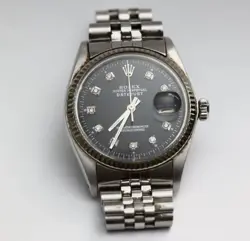 ROLEX DATEJUST VINTAGE. STAINLESS STEEL. BLACK FACE WITH DIAMONDS. 16014
