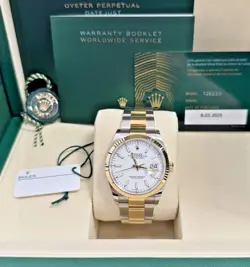 ROLEX DATEJUST 36MM TWO-TONE WHITE DIAL FLUTED OYSTER WATCH 126233 B+P 2025