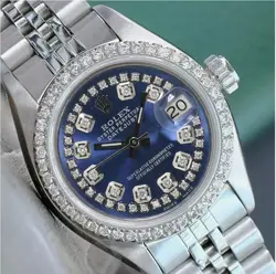 LADIES ROLEX DATEJUST STAINLESS STEEL STRING BLUE DIAMOND DIAL BEZEL WATCH 26MM