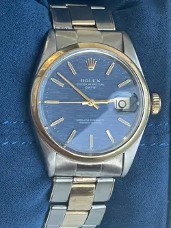 ROLEX MEN'S SS & 14K 35MM DATE BLUE BRICK RARE DIAL WATCH MODEL 1500