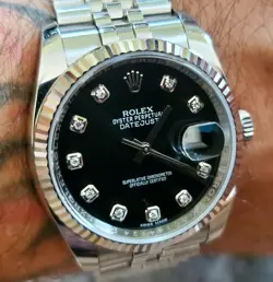 ROLEX OYSTER PERPETUAL DATEJUST BLACK DIAMOND DIAL MEN'S WATCH 36MM