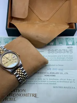 ROLEX DATEJUST 16233 CHAMPAGNE TWO TONE YELLOW GOLD 1995 B+P