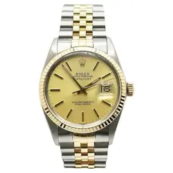 ROLEX DATEJUST 16013 36MM CHAMPAGNE DIAL 18K YELLOW GOLD STAINLESS STEEL JUBILEE