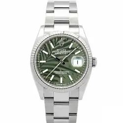 ROLEX DATEJUST 126234 OLIVE GREEN/PALM MOTIF DIAL 36MM AUTOMATIC MEN'S WATCH