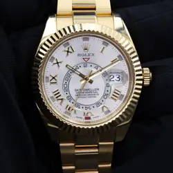 ROLEX SKY-DWELLER 326938 YELLOW GOLD WHITE DIAL ROMAN | BOX & PAPERS