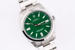 ROLEX OYSTER PERPETUAL 41MM REF. 124300 CUSTOM GREEN DIAL BOX AND PAPER