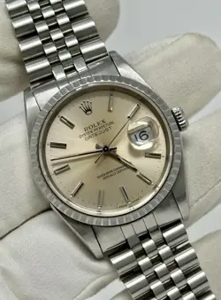 ROLEX DATEJUST 36 16220 MEN’S/UNISEX SILVER DIAL WITH PATINA STEEL JUBILEE WATCH