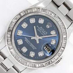 LADIES ROLEX QS DATE DIAMOND 18K WHITE GOLD & STEEL, BLUE DIAMOND DIAL WATCH