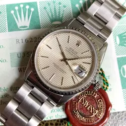 ROLEX DATEJUST 16220 TAPESTRY DIAL 36MM STAINLESS STEEL WRISTWATCH -BOX & PAPERS
