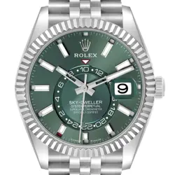 ROLEX SKY-DWELLER STEEL WHITE GOLD GREEN DIAL MENS WATCH 336934 BOX CARD