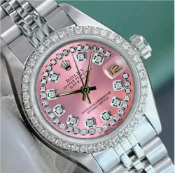 LADIES ROLEX DATEJUST STAINLESS STEEL ICE PINK DIAMOND DIAL BEZEL WATCH 26MM
