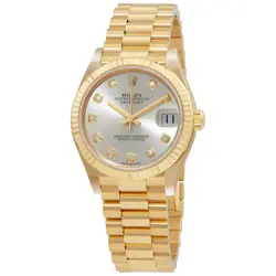 ROLEX DATEJUST 31 AUTOMATIC 18KT YELLOW GOLD DIAMOND SILVER DIAL LADIES WATCH